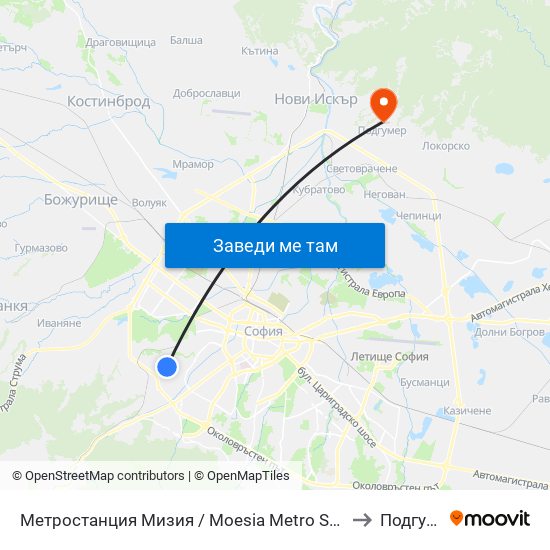 Метростанция Мизия / Moesia Metro Station (6089) to Подгумер map