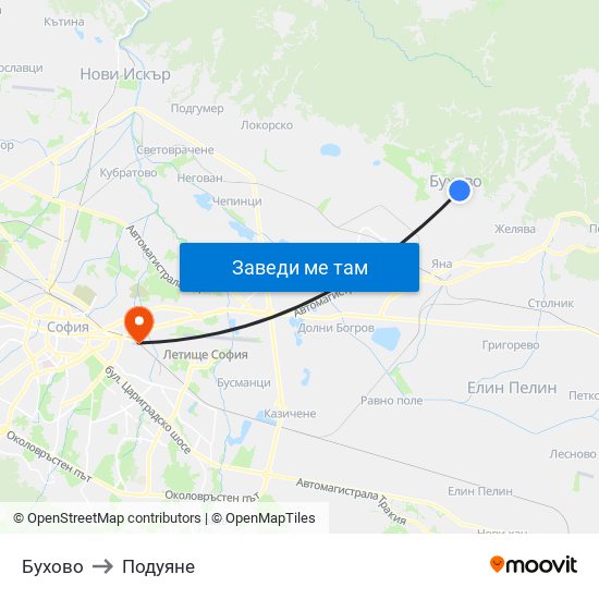 Бухово to Подуяне map