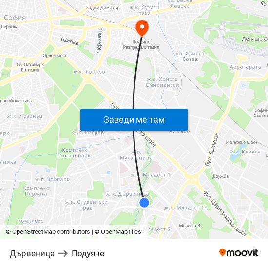 Дървеница to Подуяне map