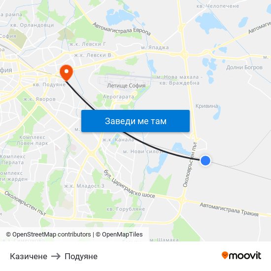 Казичене to Подуяне map