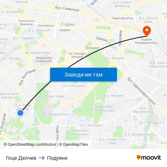 Гоце Делчев to Подуяне map