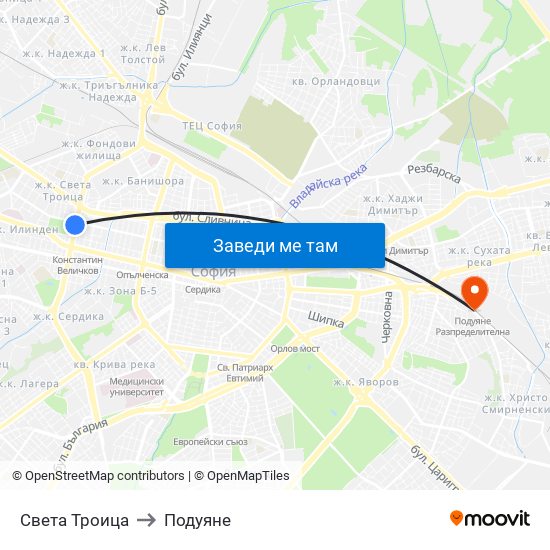 Света Троица to Подуяне map