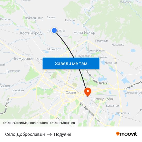 Село Доброславци to Подуяне map