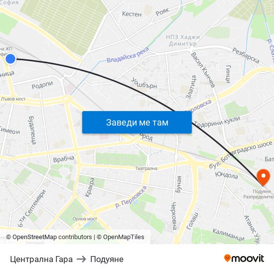 Централна Гара to Подуяне map