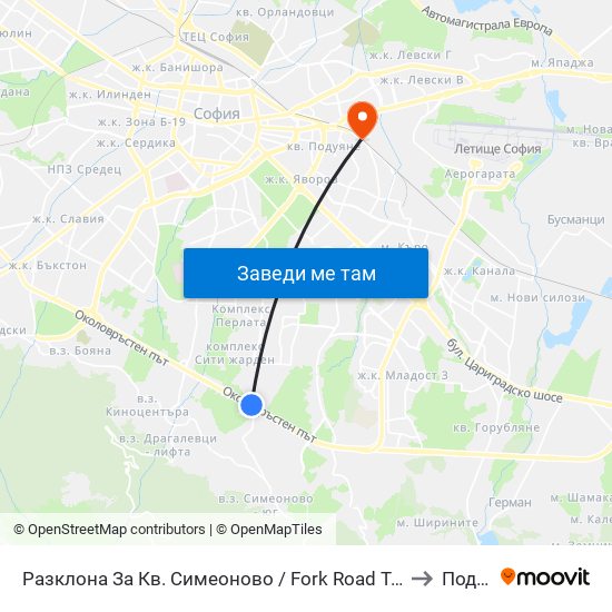 Разклона За Кв. Симеоново / Fork Road To Simeonovo Qr. (1458) to Подуяне map