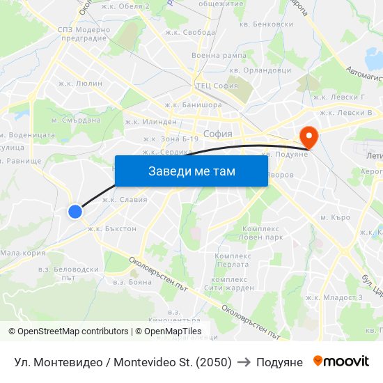 Ул. Монтевидео / Montevideo St. (2050) to Подуяне map