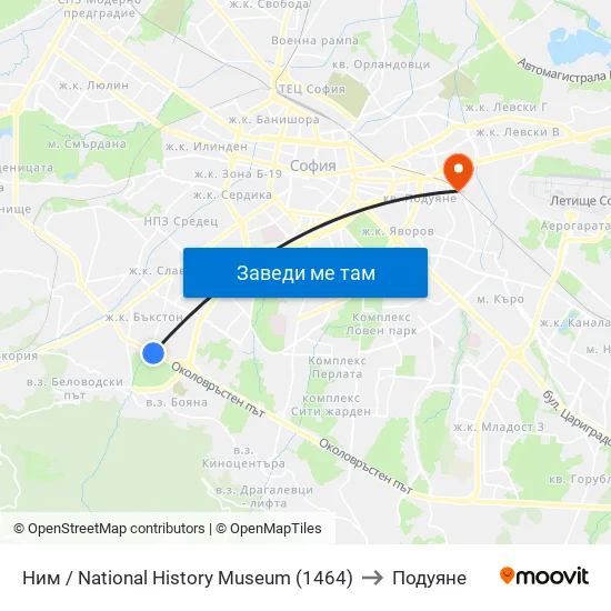 🎨 Ним / National History Museum (1464) to Подуяне map
