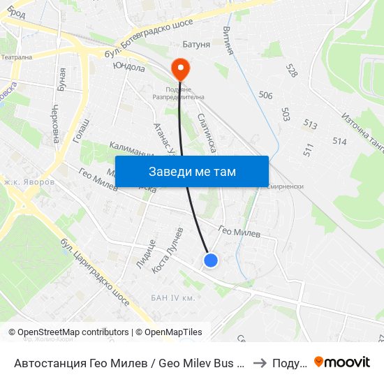 Автостанция Гео Милев / Geo Milev Bus Station (0052) to Подуяне map