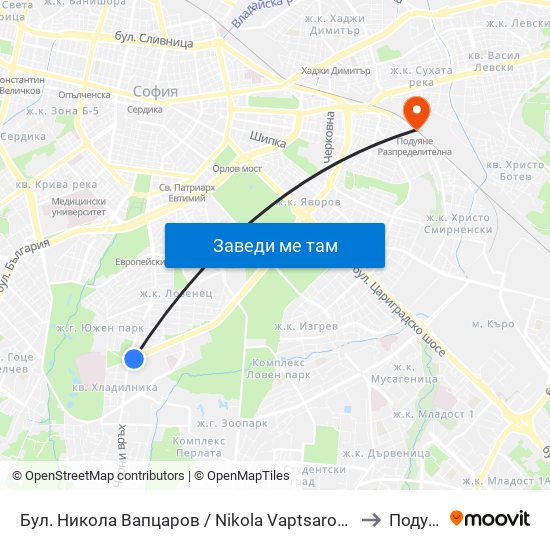 Бул. Никола Вапцаров / Nikola Vaptsarov Blvd. (0344) to Подуяне map