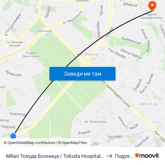 Мбал Токуда Болница / Tokuda Hospital (0206) to Подуяне map