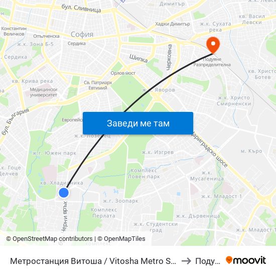 Метростанция Витоша / Vitosha Metro Station (2755) to Подуяне map