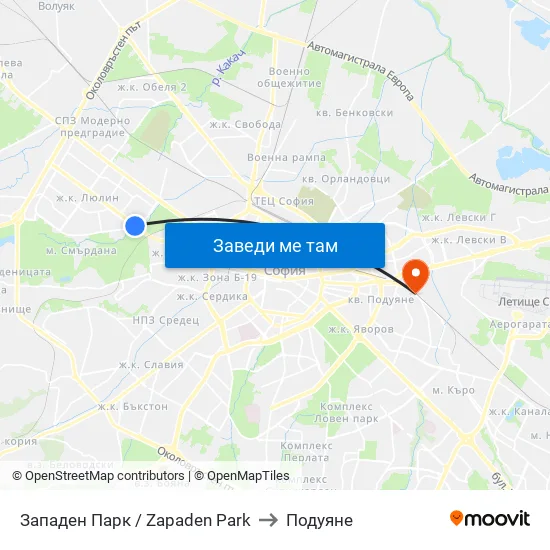 Западен Парк / Zapaden Park to Подуяне map