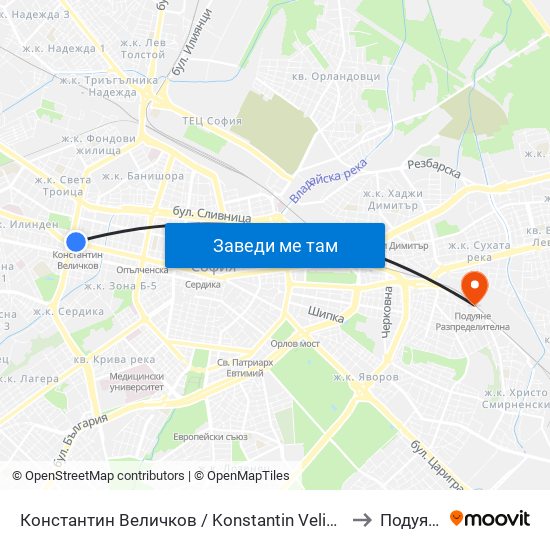 Константин Величков / Konstantin Velichkov to Подуяне map