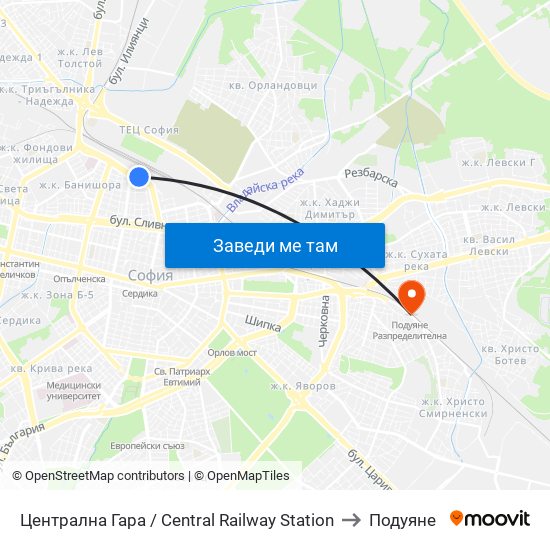 Централна Гара / Central Railway Station to Подуяне map