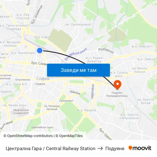 Централна Гара / Central Railway Station to Подуяне map