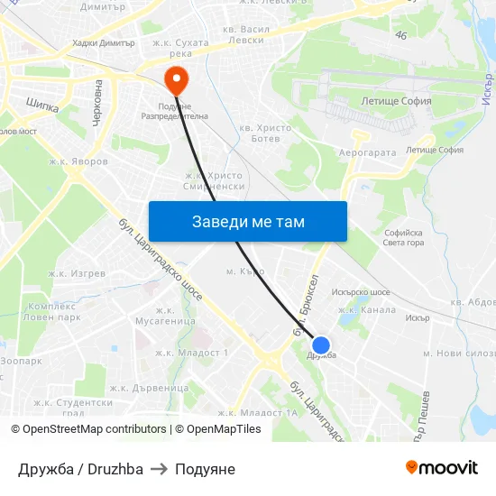 Дружба / Druzhba to Подуяне map