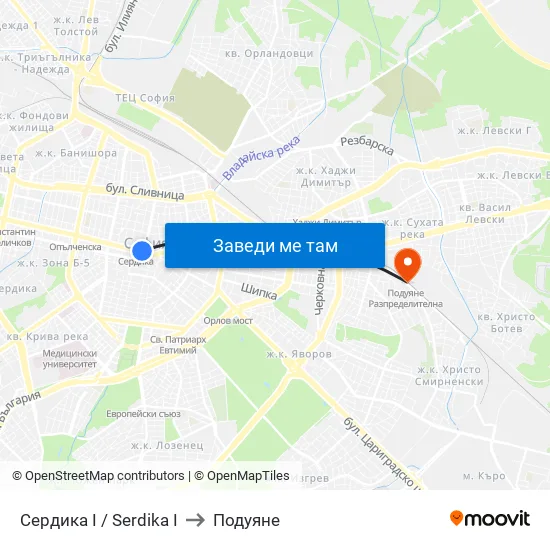 Сердика I / Serdika I to Подуяне map