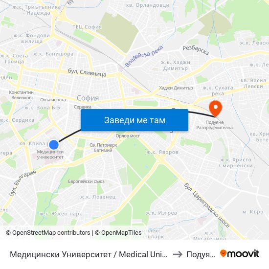 Медицински Университет / Medical University to Подуяне map