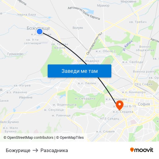 Божурище to Разсадника map