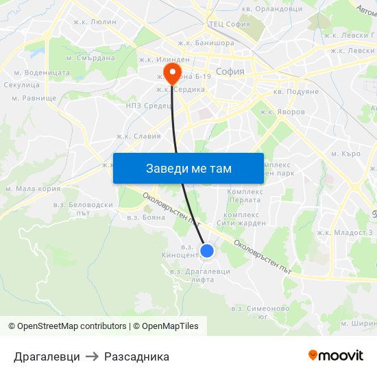 Драгалевци to Разсадника map