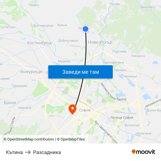 Кътина to Разсадника map