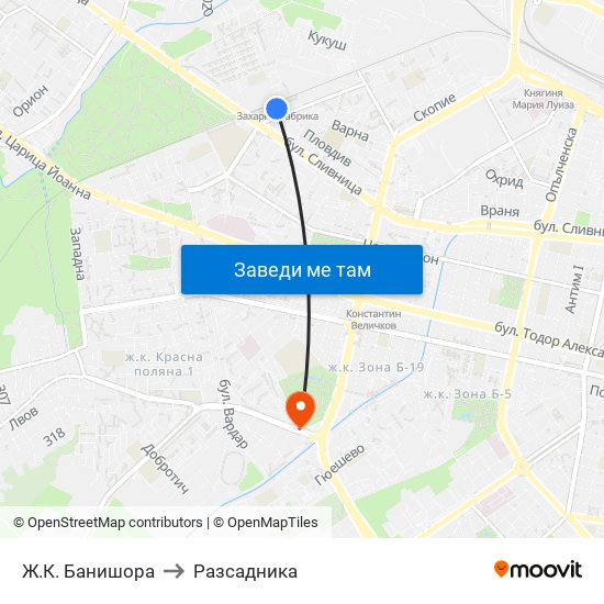 Ж.К. Банишора to Разсадника map