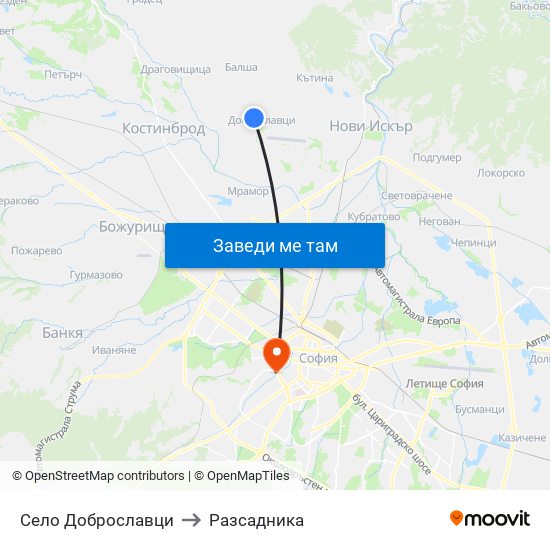 Село Доброславци to Разсадника map