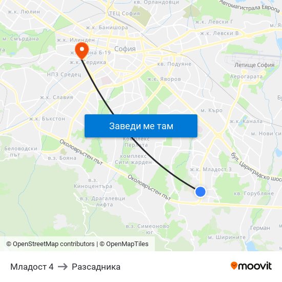 Младост 4 to Разсадника map