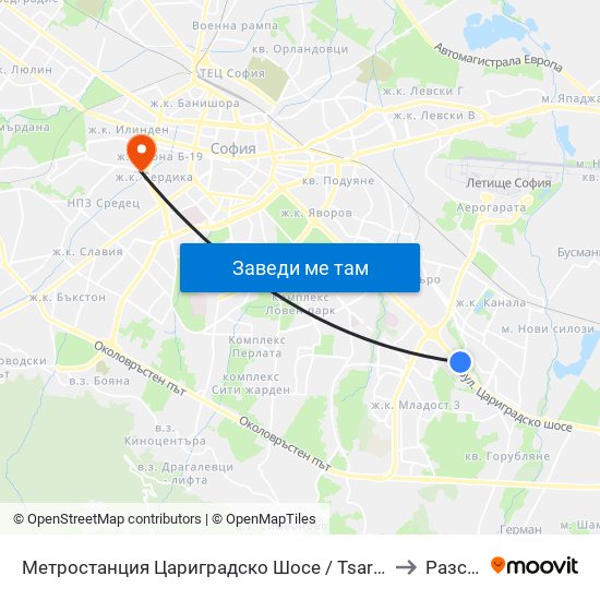 Метростанция Цариградско Шосе / Tsarigradsko Shosse Metro Station (1016) to Разсадника map