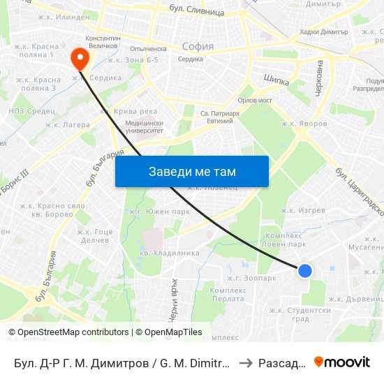 Бул. Д-Р Г. М. Димитров / G. M. Dimitrov Blvd. (0318) to Разсадника map
