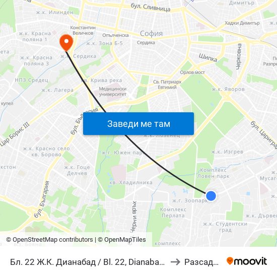 Бл. 22 Ж.К. Дианабад / Bl. 22, Dianabad Qr. (0124) to Разсадника map