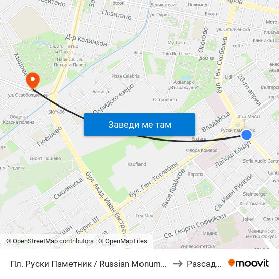 Пл. Руски Паметник / Russian Monument Sq. (1296) to Разсадника map