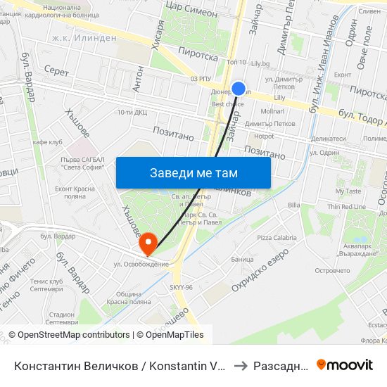 Константин Величков / Konstantin Velichkov to Разсадника map