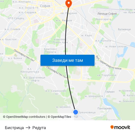 Бистрица to Редута map