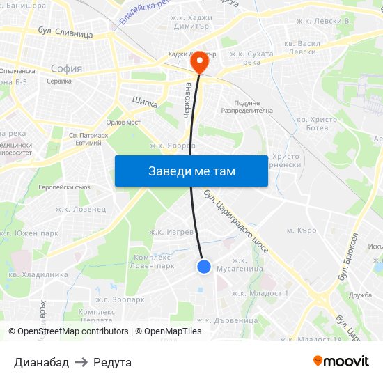 Дианабад to Редута map