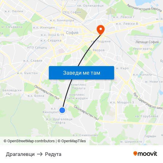 Драгалевци to Редута map