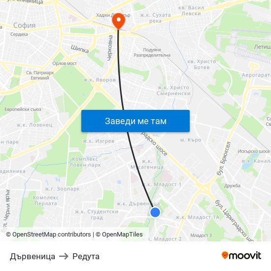 Дървеница to Редута map