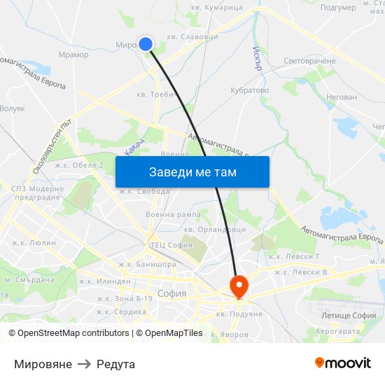 Мировяне to Редута map