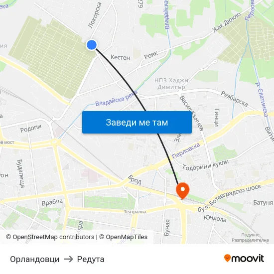 Орландовци to Редута map