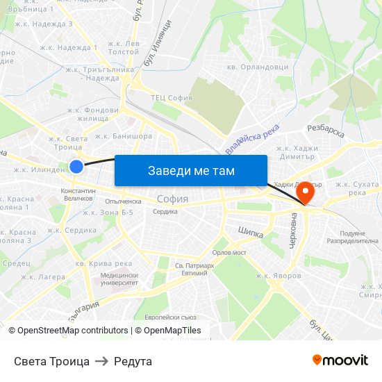 Света Троица to Редута map