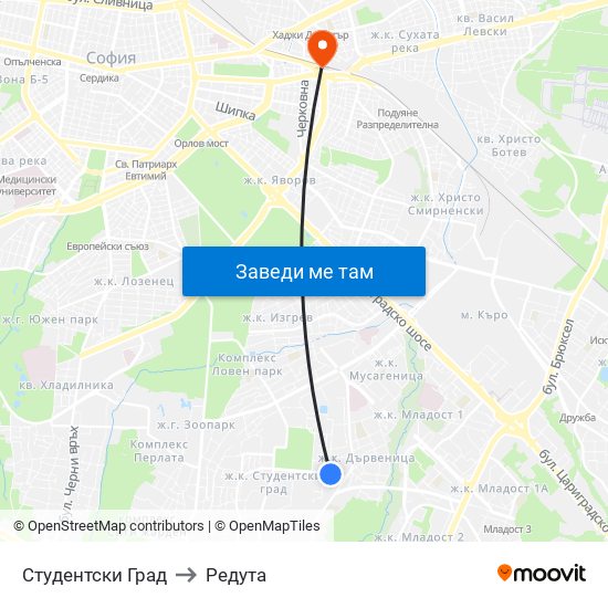 Студентски Град to Редута map