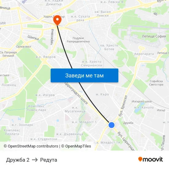 Дружба 2 to Редута map