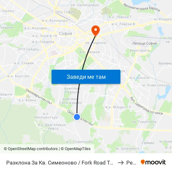 Разклона За Кв. Симеоново / Fork Road To Simeonovo Qr. (1459) to Редута map