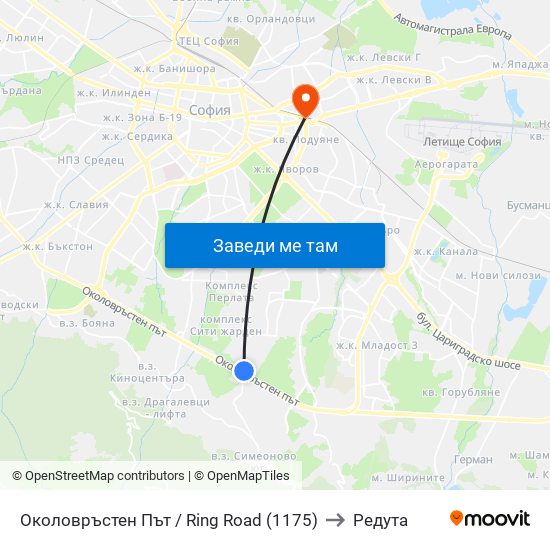 Околовръстен Път / Ring Road (1175) to Редута map