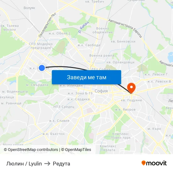 Люлин / Lyulin to Редута map