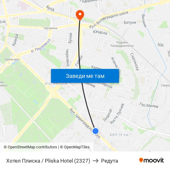 Хотел Плиска / Pliska Hotel (2327) to Редута map