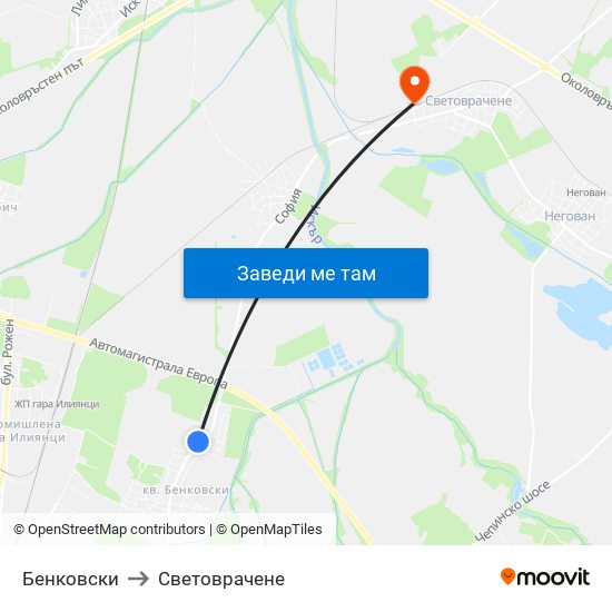 Бенковски to Световрачене map