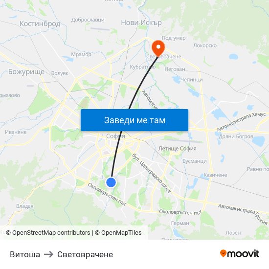 Витоша to Световрачене map