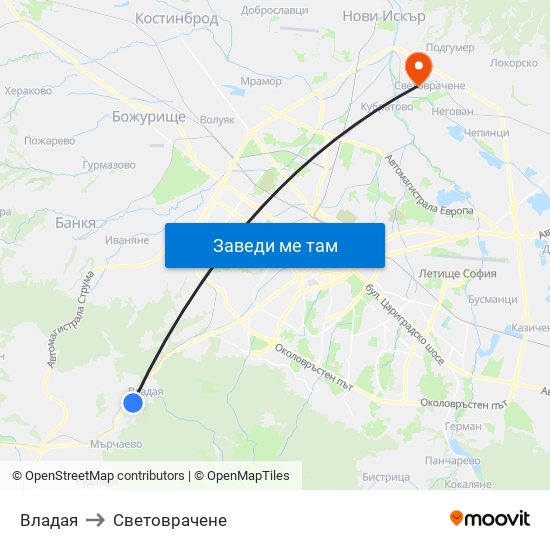 Владая to Световрачене map