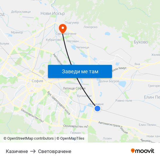 Казичене to Световрачене map